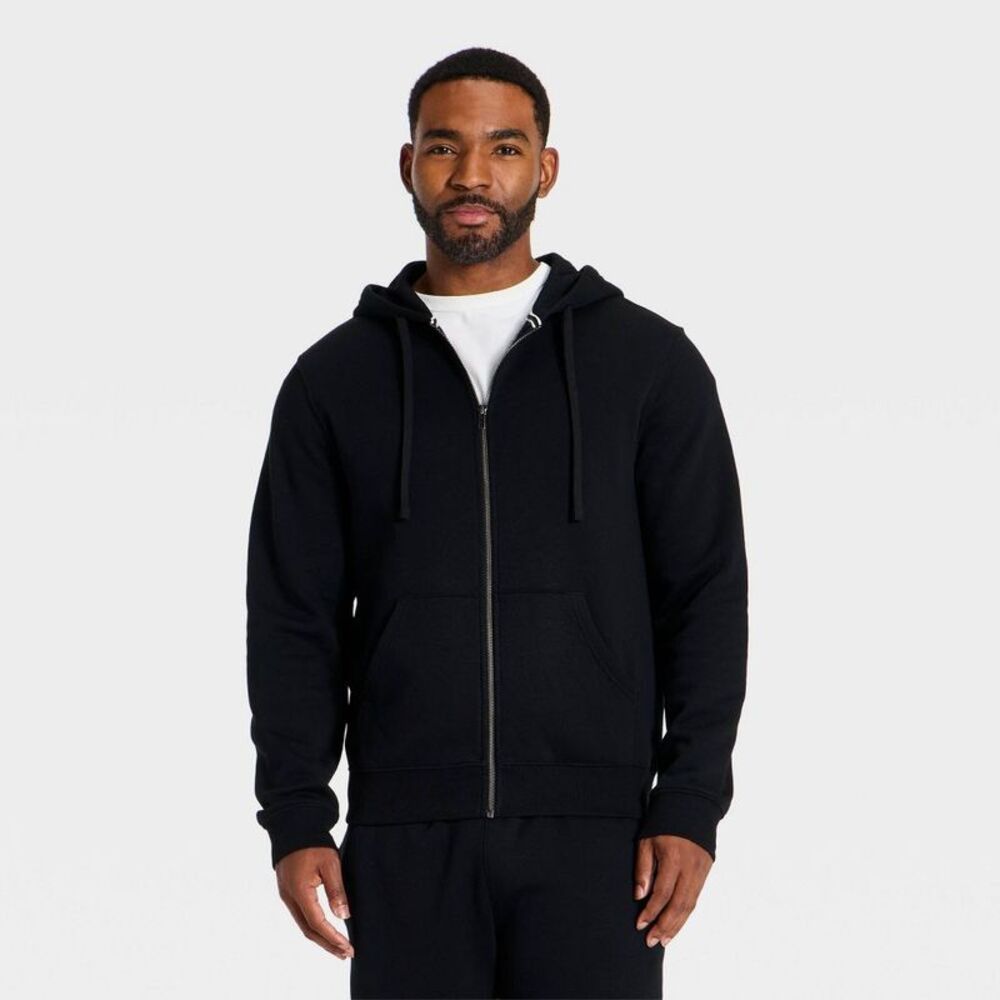 Men's Every Wear Hooded Fleece Full Zip Sweatshirt - Goodfellow & Co Black M